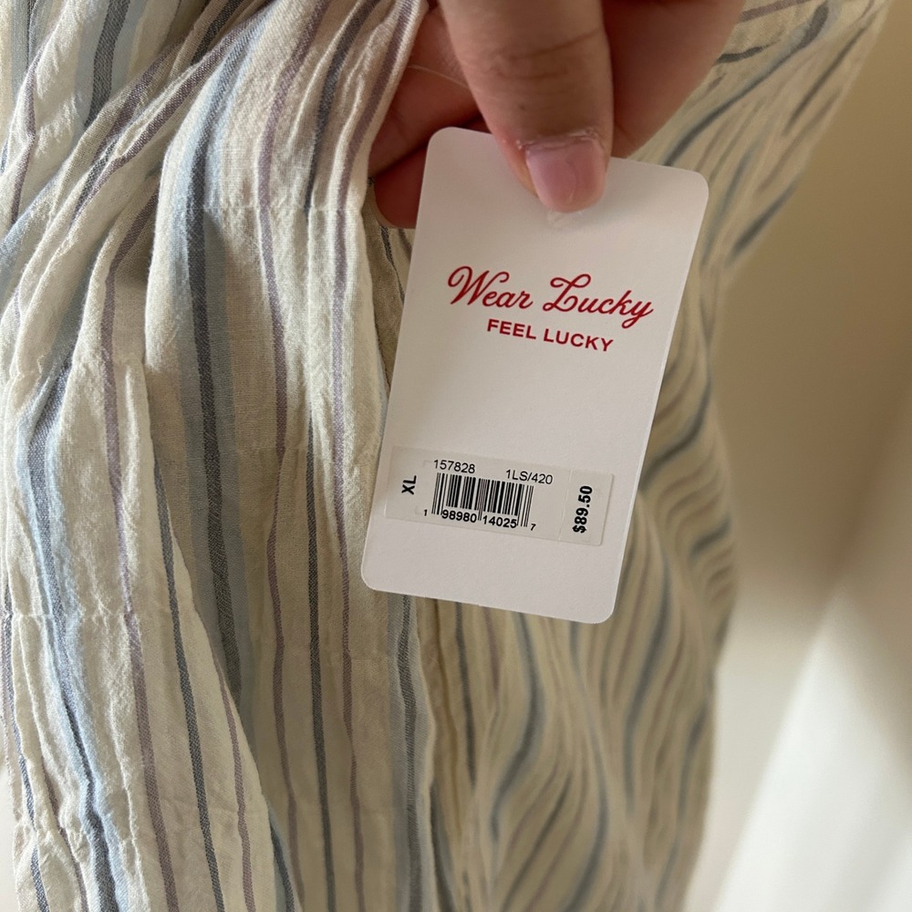 Lucky Brand Cotton Cream Striped Crinkle Gauze Button Down Top XL - Picture 8 of 10